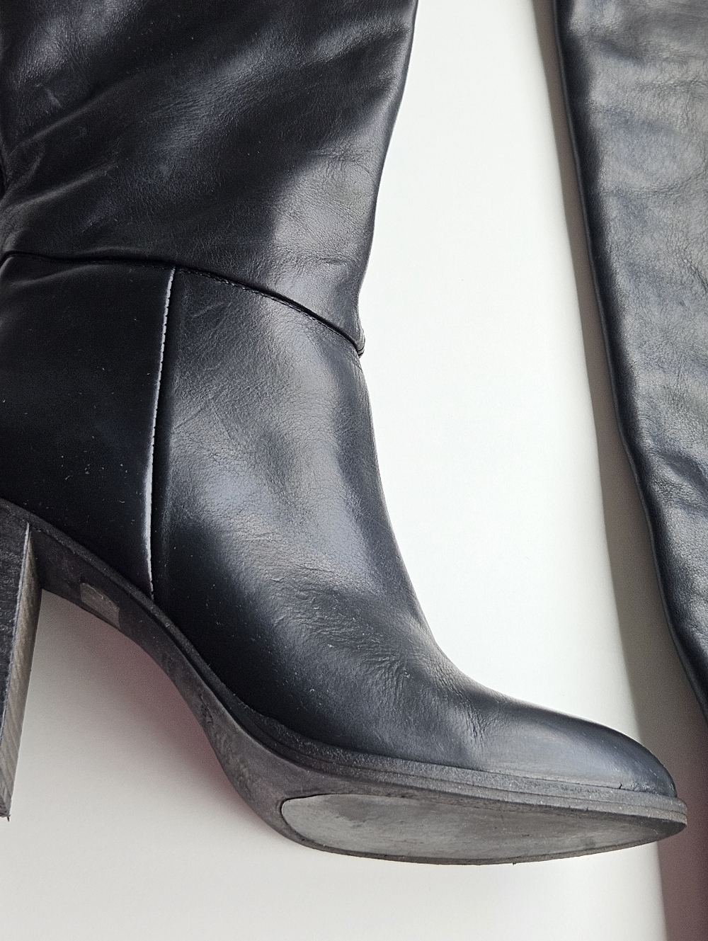 Free People Dakota Black Leather Wood Chunky Heeled Over Knee Boots - Picture 7 of 14